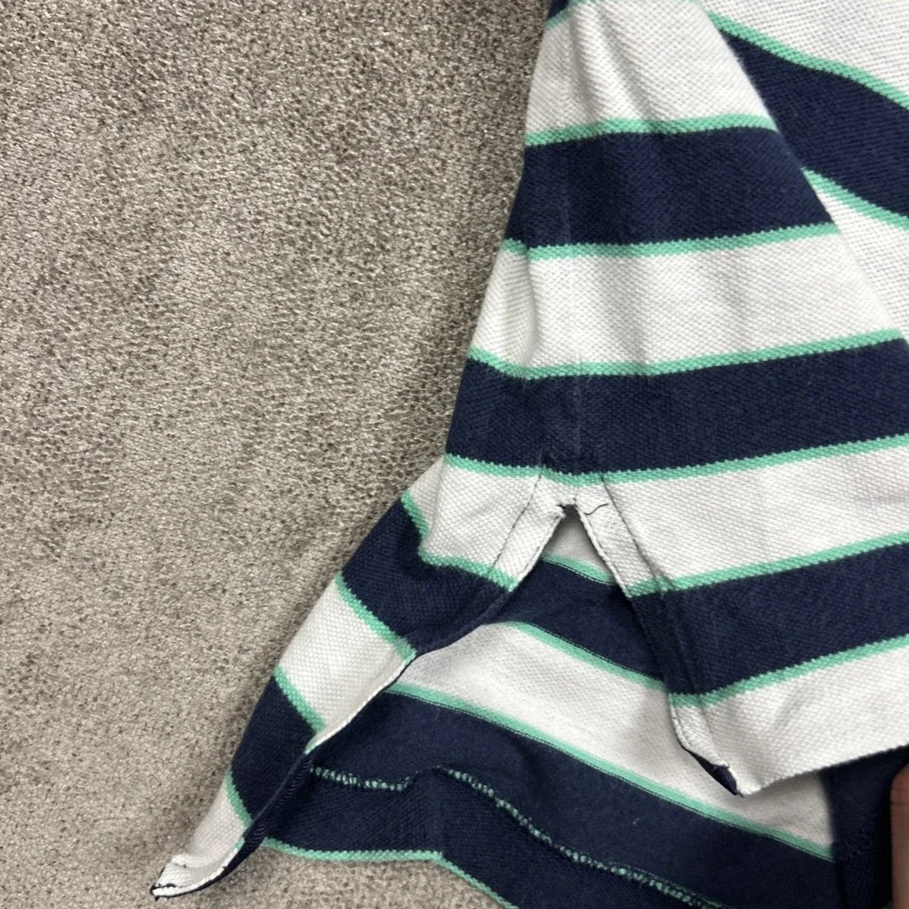 Ralph Lauren Polo Shirt Mens XL Blue White Striped Linen Blend Summer Casual